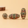 Tibetan-style Nepalese retro inlaid bead brass red stone blue turquoise bucket bead DIY jewelry accessories Specification image